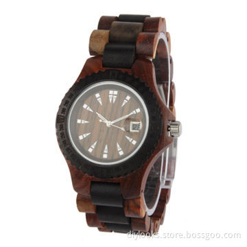 Men's Dial Quartz Watch, Metallic Wood Watchband, with Date